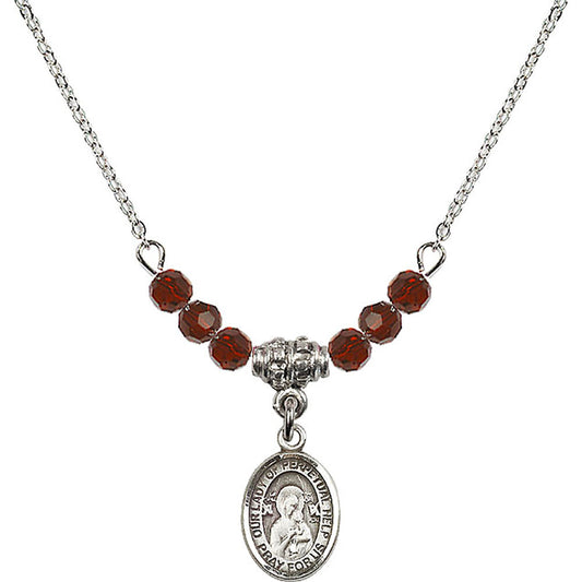 Sterling Silver Our Lady of Perpetual Help Birthstone Necklace with Garnet Beads - 9222