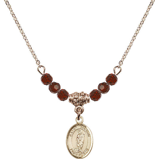 14kt Gold Filled Saint Victor of Marseilles Birthstone Necklace with Garnet Beads - 9223