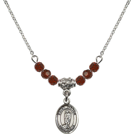 Sterling Silver Saint Victor of Marseilles Birthstone Necklace with Garnet Beads - 9223