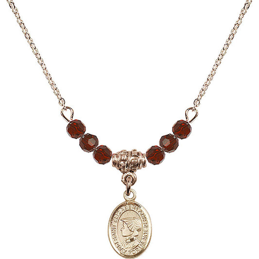 14kt Gold Filled Saint Elizabeth Ann Seton Birthstone Necklace with Garnet Beads - 9224