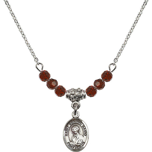 Sterling Silver Saint Dominic Savio Birthstone Necklace with Garnet Beads - 9227