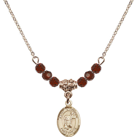 14kt Gold Filled Saint Stephanie Birthstone Necklace with Garnet Beads - 9228