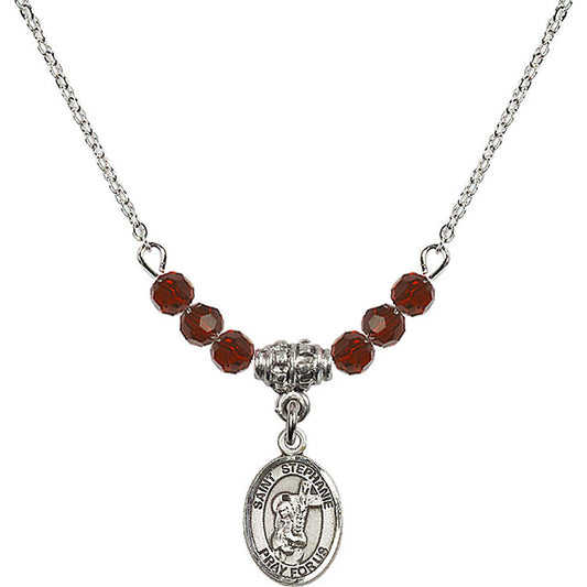 Sterling Silver Saint Stephanie Birthstone Necklace with Garnet Beads - 9228