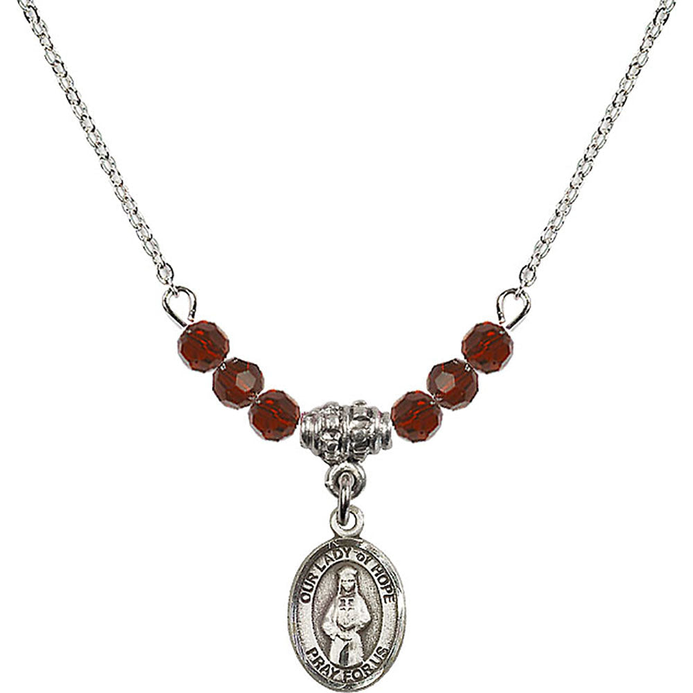 Sterling Silver Our Lady of Hope Birthstone Necklace with Garnet Beads - 9230