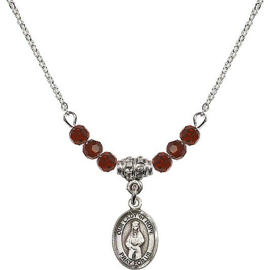 Sterling Silver Our Lady of Hope Birthstone Necklace with Garnet Beads - 9230