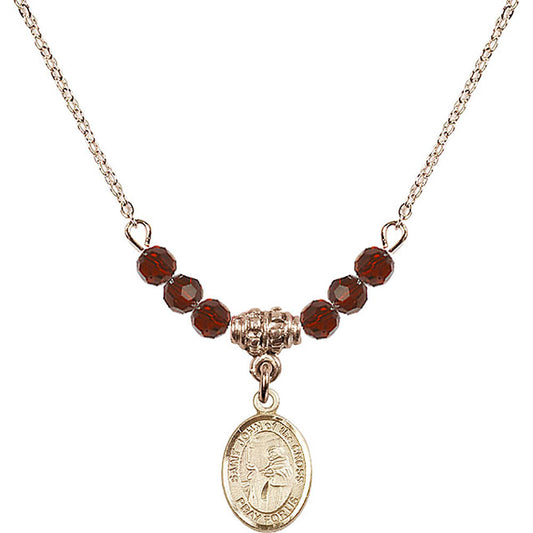 14kt Gold Filled Saint John of the Cross Birthstone Necklace with Garnet Beads - 9231