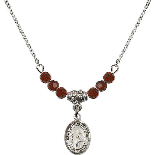 Sterling Silver Saint John of the Cross Birthstone Necklace with Garnet Beads - 9231