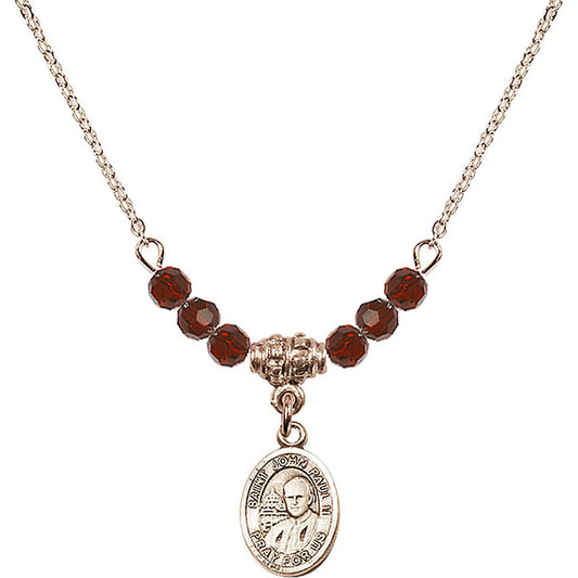 14kt Gold Filled Saint John Paul II Birthstone Necklace with Garnet Beads - 9234