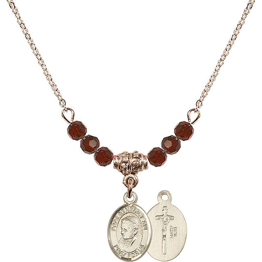 14kt Gold Filled Pope Emeritace Benedict XVI Birthstone Necklace with Garnet Beads - 9235