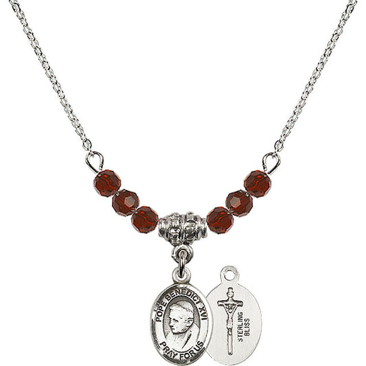 Sterling Silver Pope Emeritace Benedict XVI Birthstone Necklace with Garnet Beads - 9235