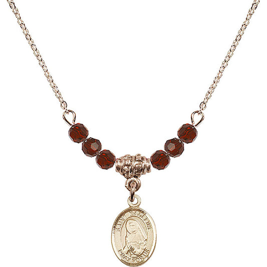 14kt Gold Filled Saint Madeline Sophie Barat Birthstone Necklace with Garnet Beads - 9236