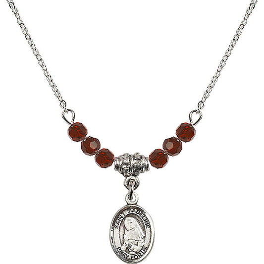 Sterling Silver Saint Madeline Sophie Barat Birthstone Necklace with Garnet Beads - 9236