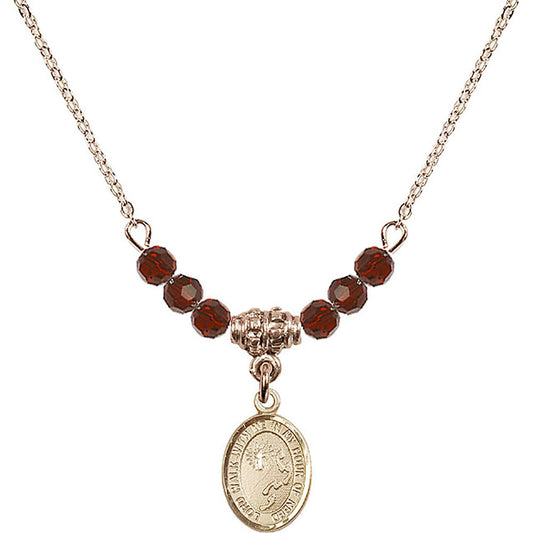 14kt Gold Filled Footprints / Cross Birthstone Necklace with Garnet Beads - 9237