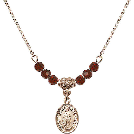 14kt Gold Filled Saint Bartholomew the Apostle Birthstone Necklace with Garnet Beads - 9238