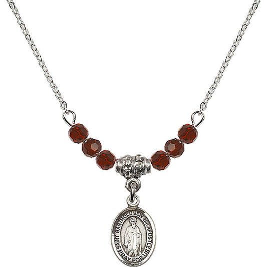 Sterling Silver Saint Bartholomew the Apostle Birthstone Necklace with Garnet Beads - 9238