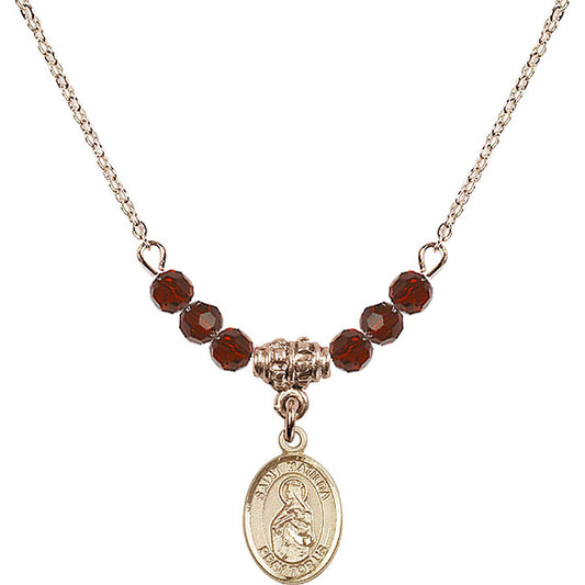 14kt Gold Filled Saint Matilda Birthstone Necklace with Garnet Beads - 9239