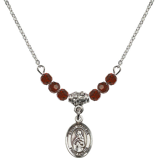 Sterling Silver Saint Matilda Birthstone Necklace with Garnet Beads - 9239