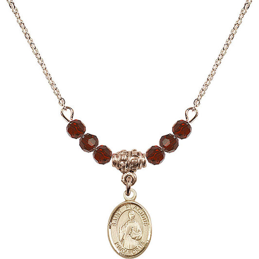 14kt Gold Filled Saint Placidus Birthstone Necklace with Garnet Beads - 9240