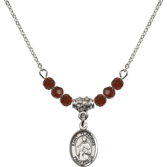 Sterling Silver Saint Placidus Birthstone Necklace with Garnet Beads - 9240