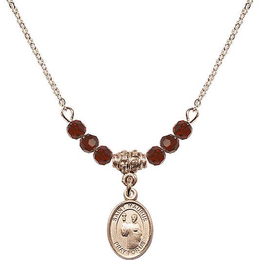 14kt Gold Filled Saint Maurus Birthstone Necklace with Garnet Beads - 9241