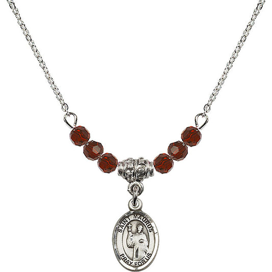 Sterling Silver Saint Maurus Birthstone Necklace with Garnet Beads - 9241