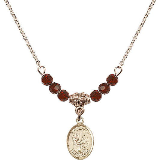 14kt Gold Filled Saint Zita Birthstone Necklace with Garnet Beads - 9244