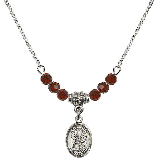 Sterling Silver Saint Zita Birthstone Necklace with Garnet Beads - 9244