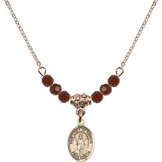 14kt Gold Filled Our Lady of Knock Birthstone Necklace with Garnet Beads - 9246