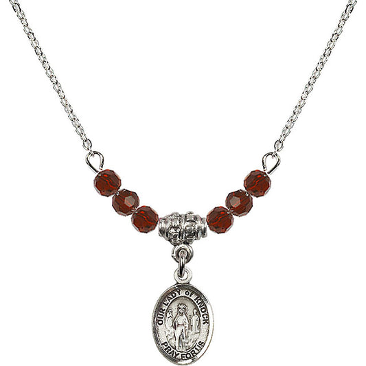 Sterling Silver Our Lady of Knock Birthstone Necklace with Garnet Beads - 9246
