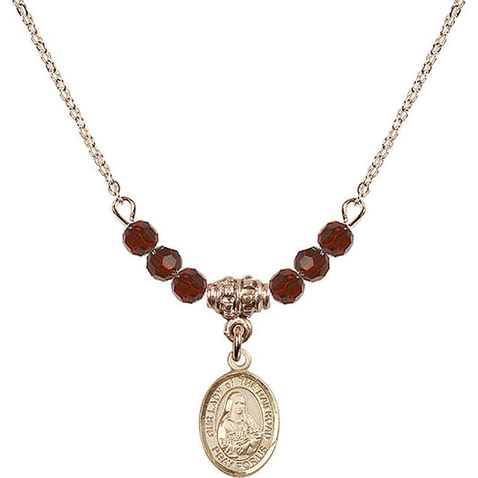 14kt Gold Filled Our Lady of the Railroad Birthstone Necklace with Garnet Beads - 9247