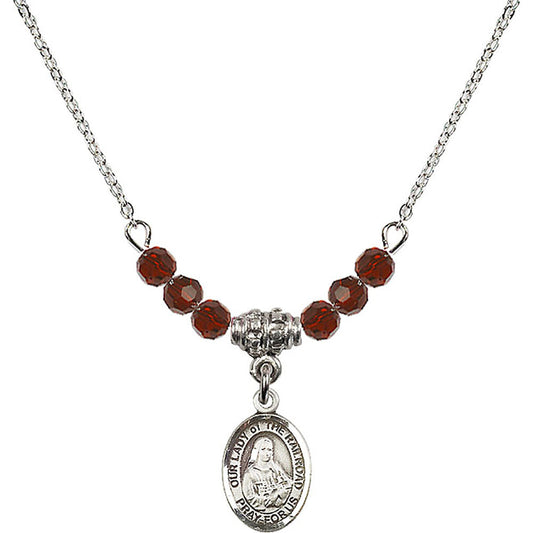 Sterling Silver Our Lady of the Railroad Birthstone Necklace with Garnet Beads - 9247