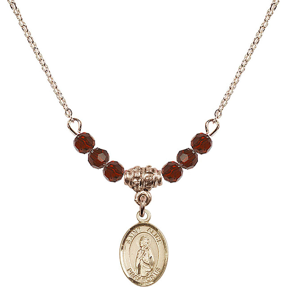 14kt Gold Filled Saint Alice Birthstone Necklace with Garnet Beads - 9248