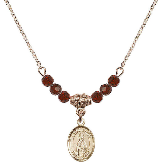 14kt Gold Filled Saint Alice Birthstone Necklace with Garnet Beads - 9248
