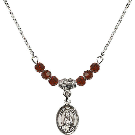 Sterling Silver Saint Alice Birthstone Necklace with Garnet Beads - 9248