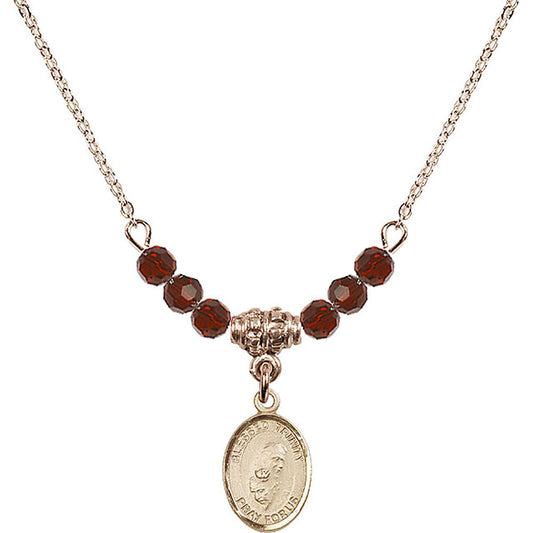 14kt Gold Filled Blessed Trinity Birthstone Necklace with Garnet Beads - 9249
