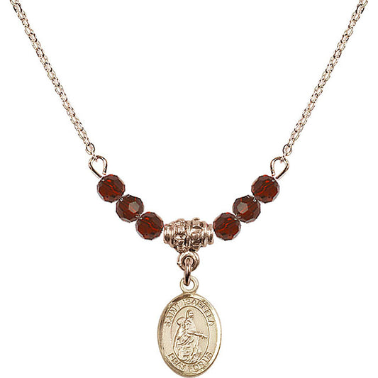 14kt Gold Filled Saint Isabella of Portugal Birthstone Necklace with Garnet Beads - 9250