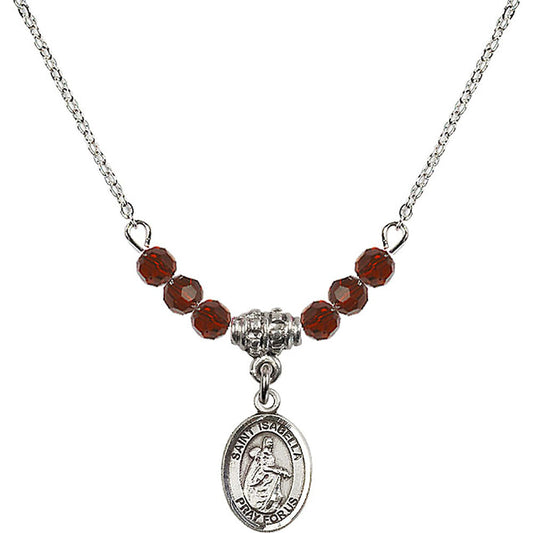 Sterling Silver Saint Isabella of Portugal Birthstone Necklace with Garnet Beads - 9250