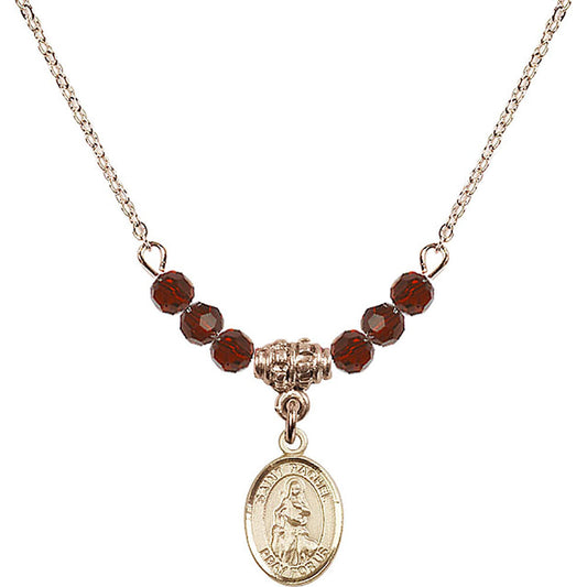 14kt Gold Filled Saint Rachel Birthstone Necklace with Garnet Beads - 9251