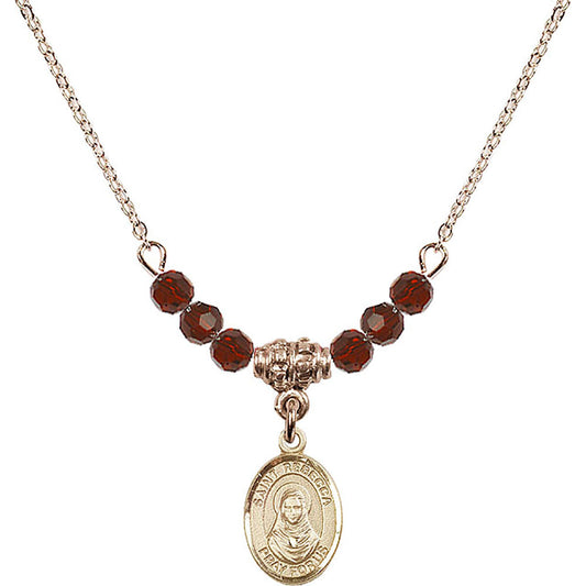 14kt Gold Filled Saint Rebecca Birthstone Necklace with Garnet Beads - 9252