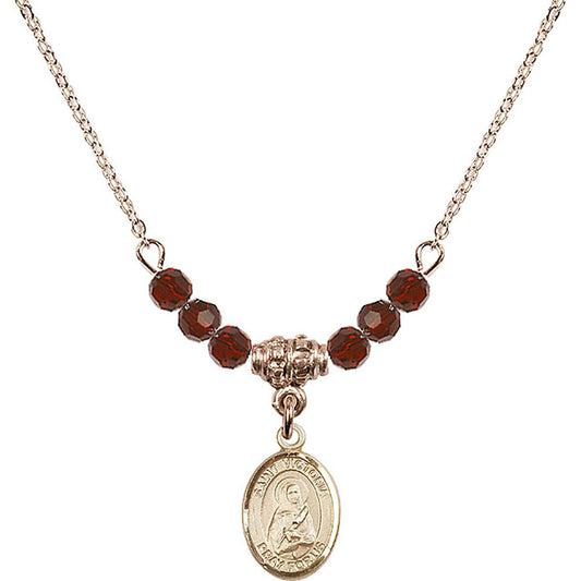 14kt Gold Filled Saint Victoria Birthstone Necklace with Garnet Beads - 9253