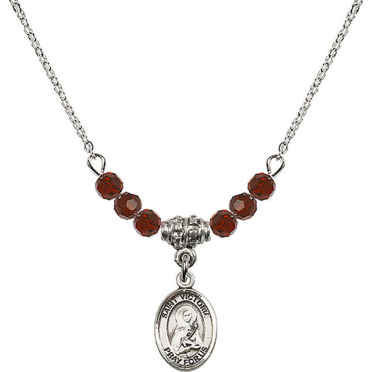 Sterling Silver Saint Victoria Birthstone Necklace with Garnet Beads - 9253