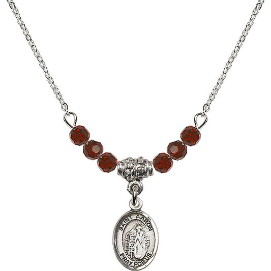 Sterling Silver Saint Aaron Birthstone Necklace with Garnet Beads - 9254