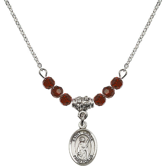 Sterling Silver Saint Grace Birthstone Necklace with Garnet Beads - 9255