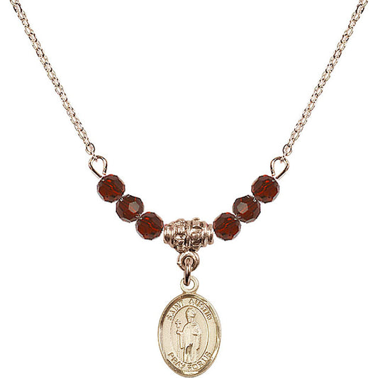 14kt Gold Filled Saint Austin Birthstone Necklace with Garnet Beads - 9256