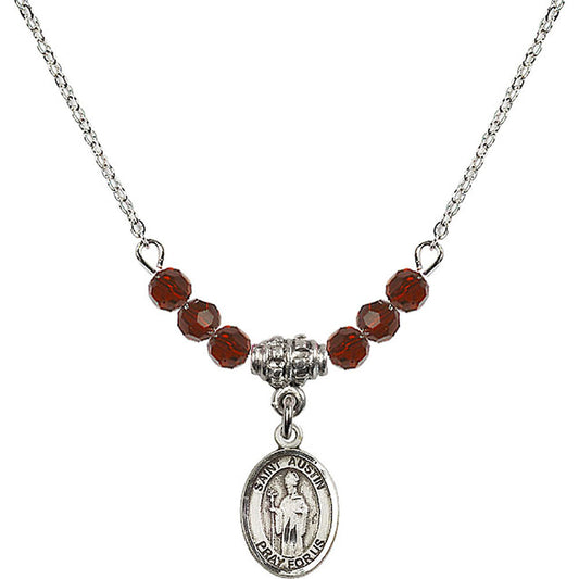 Sterling Silver Saint Austin Birthstone Necklace with Garnet Beads - 9256