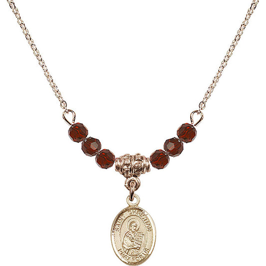 14kt Gold Filled Saint Christian Demosthenes Birthstone Necklace with Garnet Beads - 9257