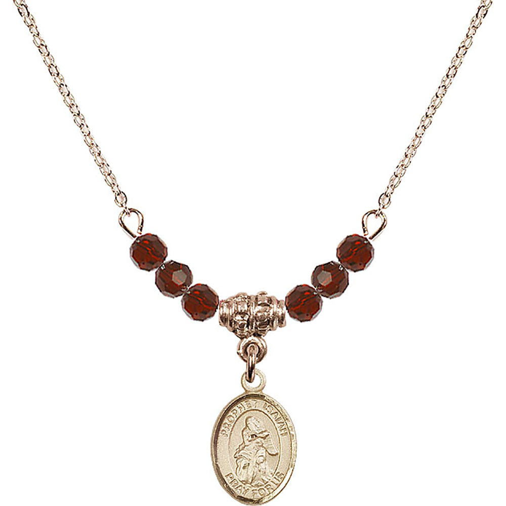 14kt Gold Filled Saint Isaiah Birthstone Necklace with Garnet Beads - 9258