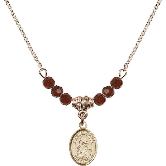 14kt Gold Filled Saint Isaiah Birthstone Necklace with Garnet Beads - 9258