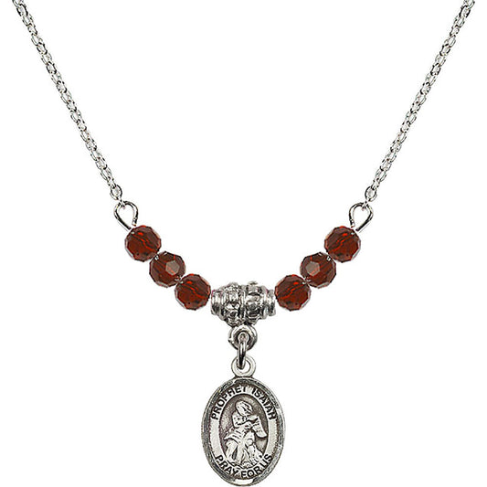 Sterling Silver Saint Isaiah Birthstone Necklace with Garnet Beads - 9258