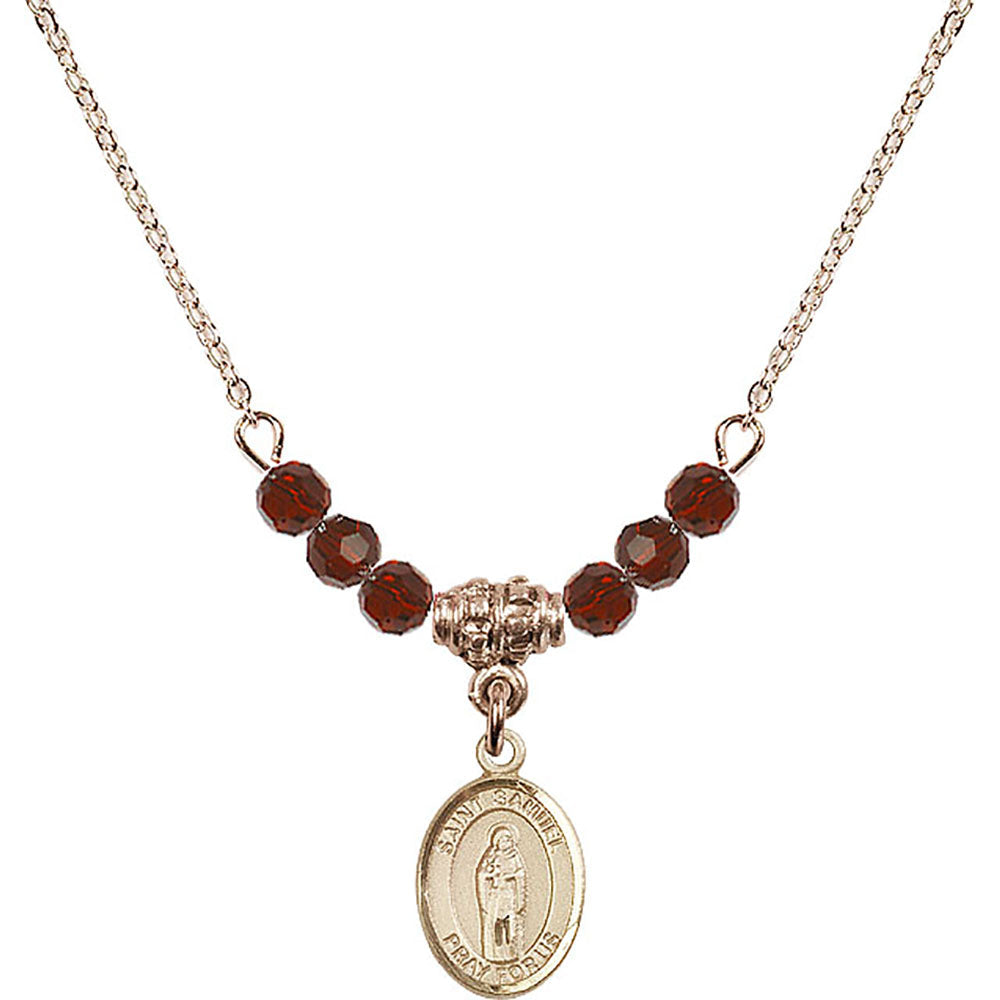 14kt Gold Filled Saint Samuel Birthstone Necklace with Garnet Beads - 9259